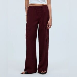 NWT Madewell Pull-On Wide-Leg Cargo Pants in Softdrape - XS - Cabernet Burgundy